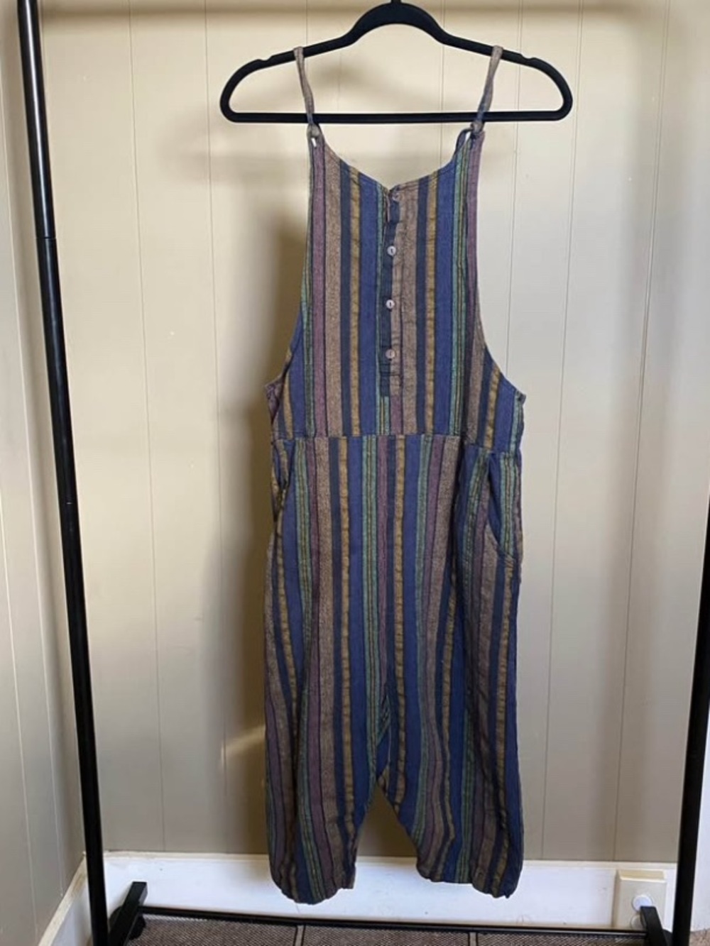 Lakhays cotton adjustable tie straps multicolored striped jumper overalls